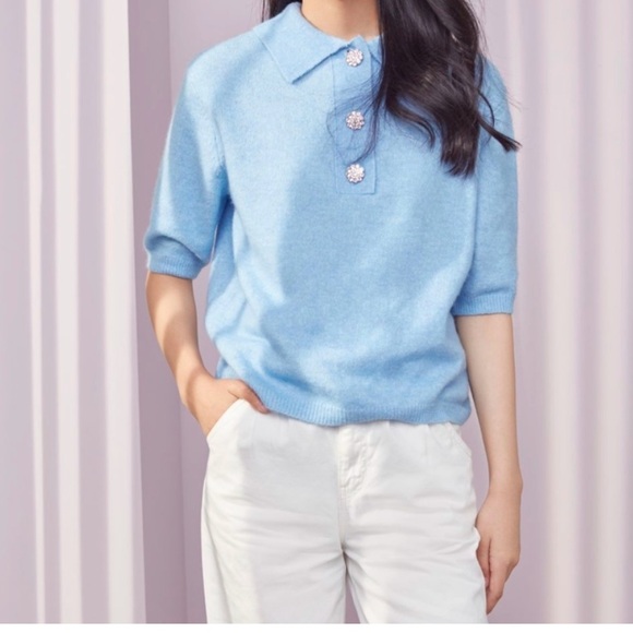 H&M Fine Knit Embellished Button Short Sleeved Sweater Top Sz: XS - Picture 3 of 11